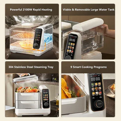 Hoper Layer Electric Food Steamer 16L Large Capacity 10 Second Start 24H Timer Independent Water Tank - Mekamart Australia