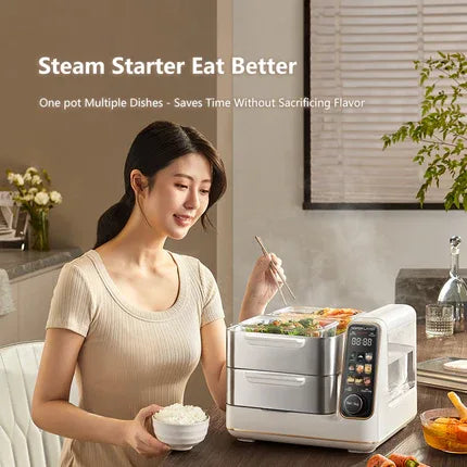 Hoper Layer Electric Food Steamer 16L Large Capacity 10 Second Start 24H Timer Independent Water Tank - Mekamart Australia