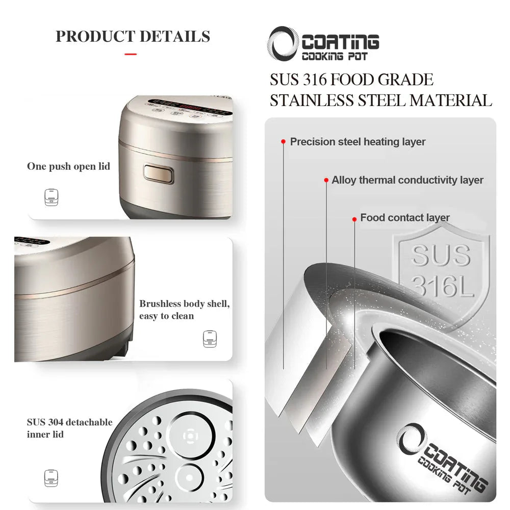 Hoper Layer 4L Electric Rice Cooker IH Heating Zero Coating Non-stick Technology - Mekamart Australia