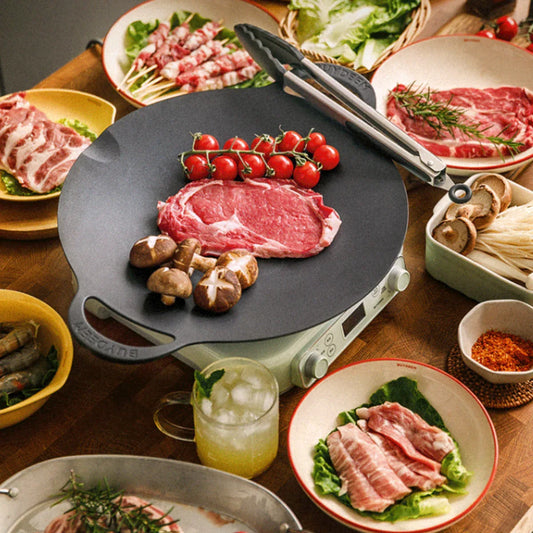 BUYDEEM Grill Pan Nonstick 36cm Round BBQ Griddle Indoor or Outdoor Cooking - Mekamart Australia