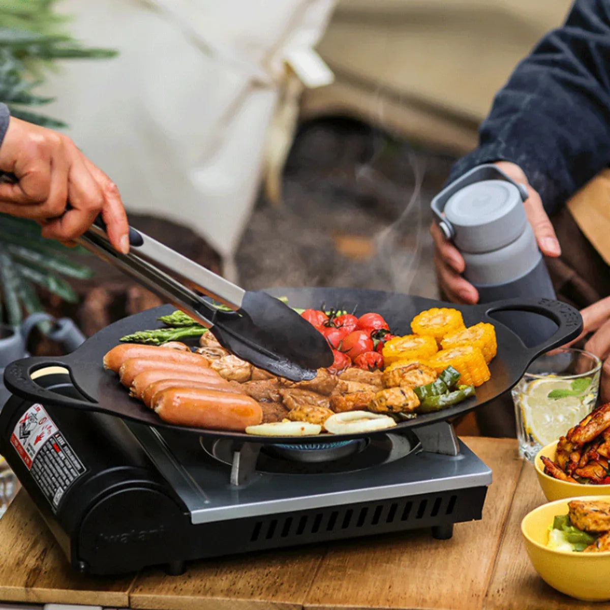BUYDEEM Grill Pan Nonstick 36cm Round BBQ Griddle Indoor or Outdoor Cooking - Mekamart Australia