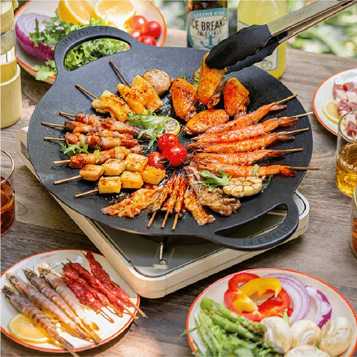 BUYDEEM Grill Pan Nonstick 36cm Round BBQ Griddle Indoor or Outdoor Cooking - Mekamart Australia