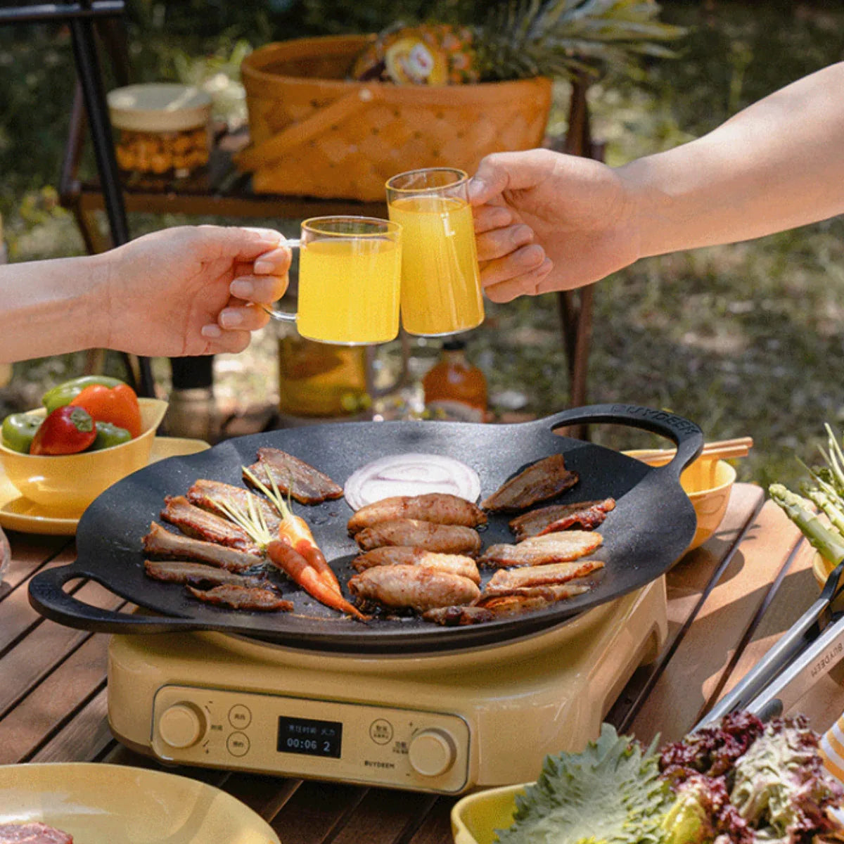 BUYDEEM Grill Pan Nonstick 36cm Round BBQ Griddle Indoor or Outdoor Cooking - Mekamart Australia