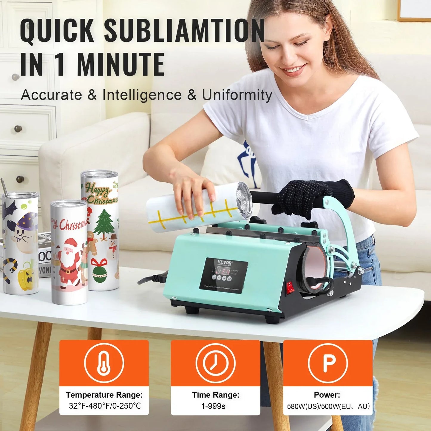 VEVOR Tumbler Heat Press Machine and Sublimation Tumblers, Tumbler Press Set with 8pcs 20OZ Blank Tumblers, Mug Press Cup Press for 11-30oz Tumblers Mug, with Heat Transfer Paper, Gloves, Tape - Mekamart Australia