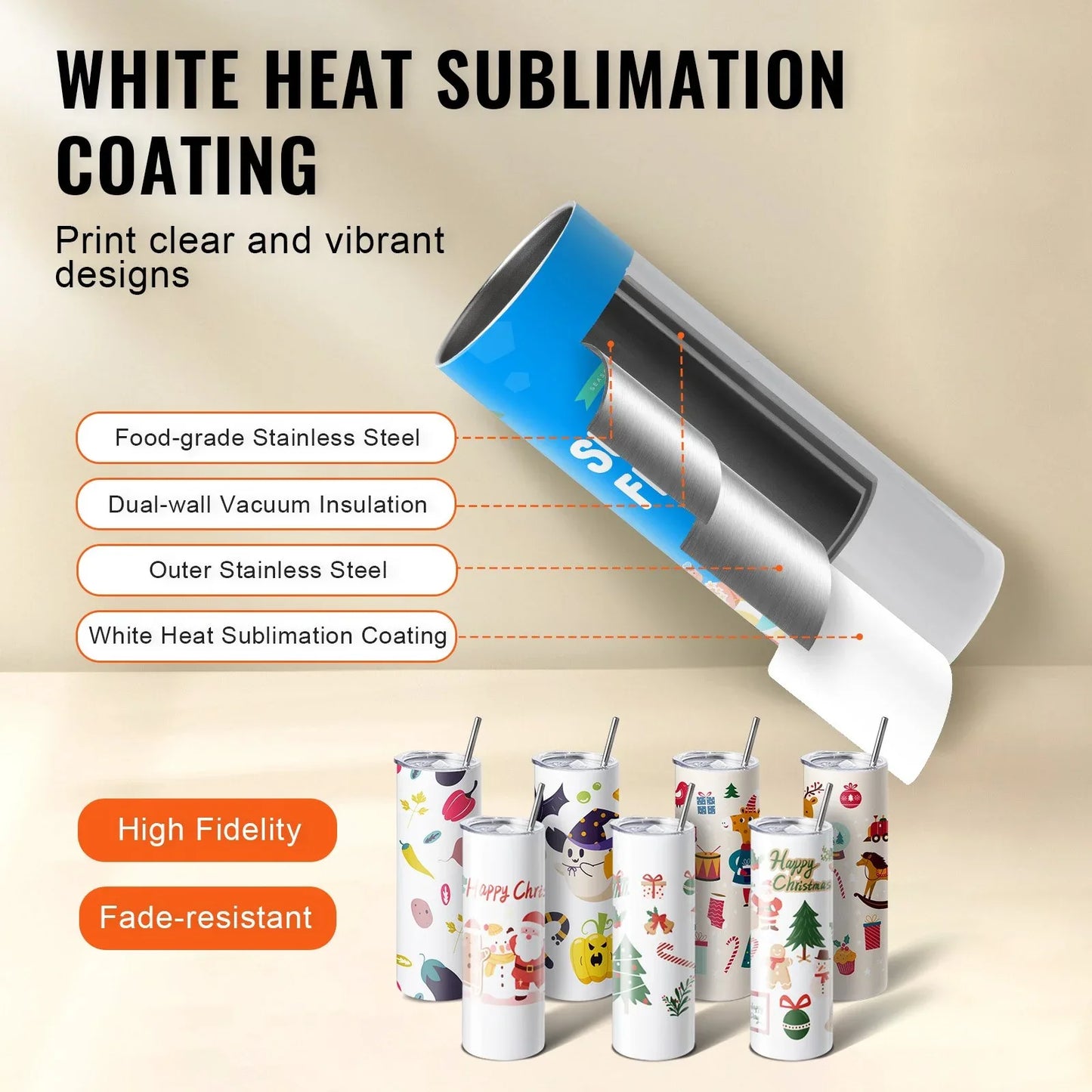 VEVOR Tumbler Heat Press Machine and Sublimation Tumblers, Tumbler Press Set with 8pcs 20OZ Blank Tumblers, Mug Press Cup Press for 11-30oz Tumblers Mug, with Heat Transfer Paper, Gloves, Tape - Mekamart Australia