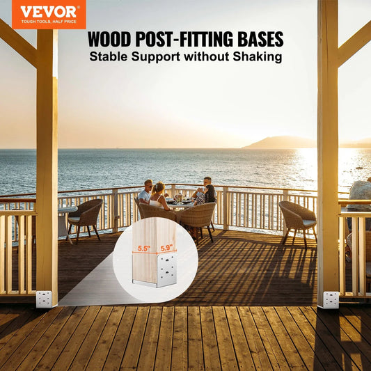 VEVOR 152.4x152.4 Post Base, 1Pcs Stainless Steel Adjustable Post Anchor Bracket(Internal 150 x 139.7), Adjustable Post Base for Pavilion Deck Porch Handrail Railing Support Decorative Anchor Plate - Mekamart Australia