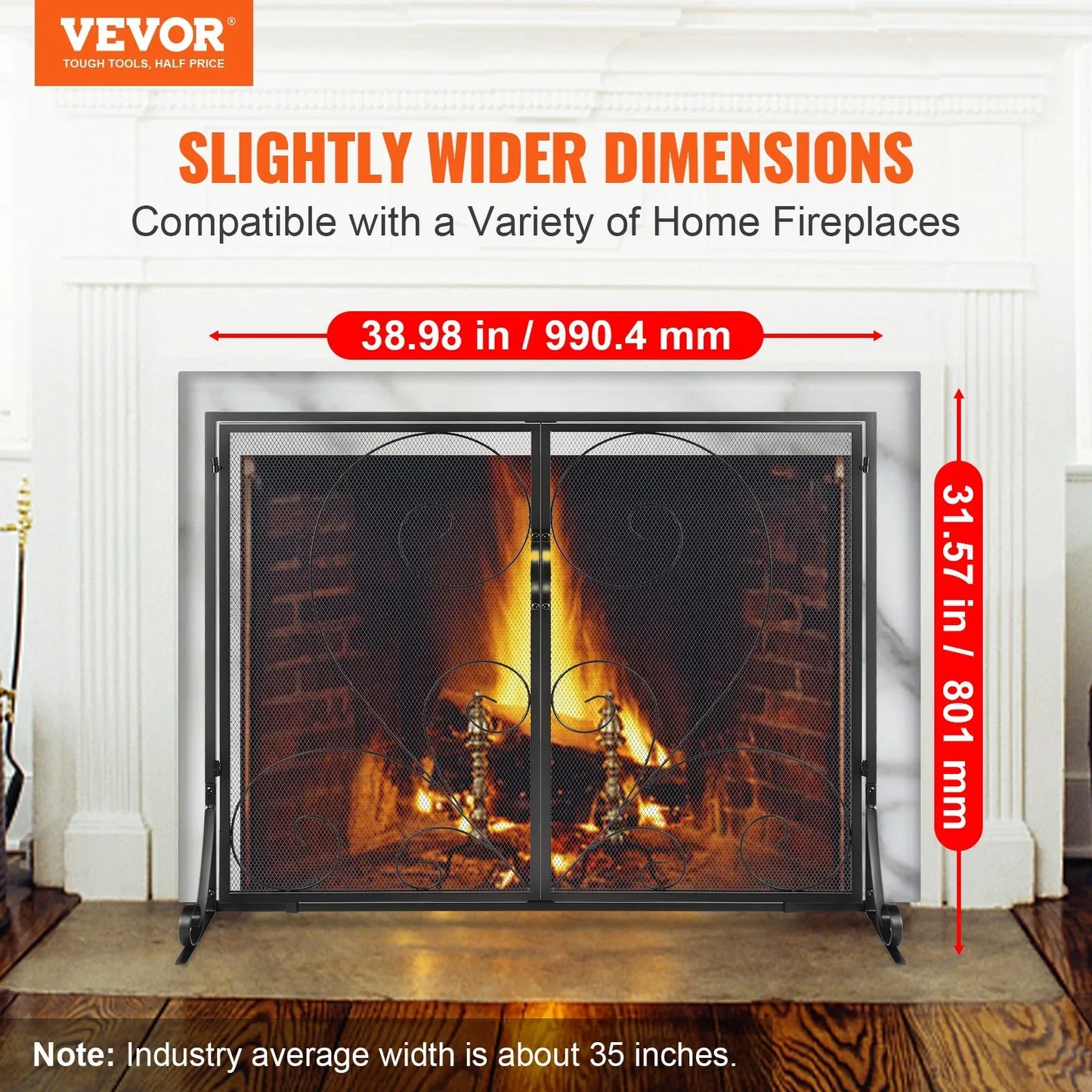 VEVOR 990x802MM Fireplace Screen 2-Panel Iron Mesh Spark Guard Vintage Black - Mekamart Australia