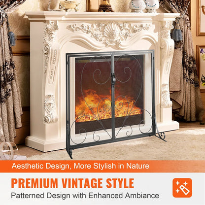 VEVOR 990x802MM Fireplace Screen 2-Panel Iron Mesh Spark Guard Vintage Black - Mekamart Australia