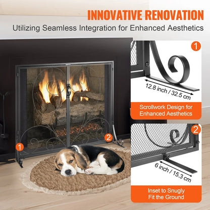 VEVOR 990x802MM Fireplace Screen 2-Panel Iron Mesh Spark Guard Vintage Black - Mekamart Australia