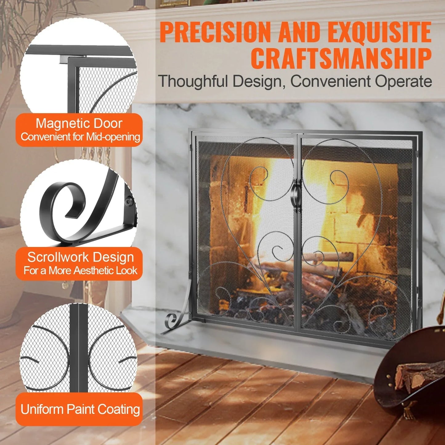 VEVOR 990x802MM Fireplace Screen 2-Panel Iron Mesh Spark Guard Vintage Black - Mekamart Australia