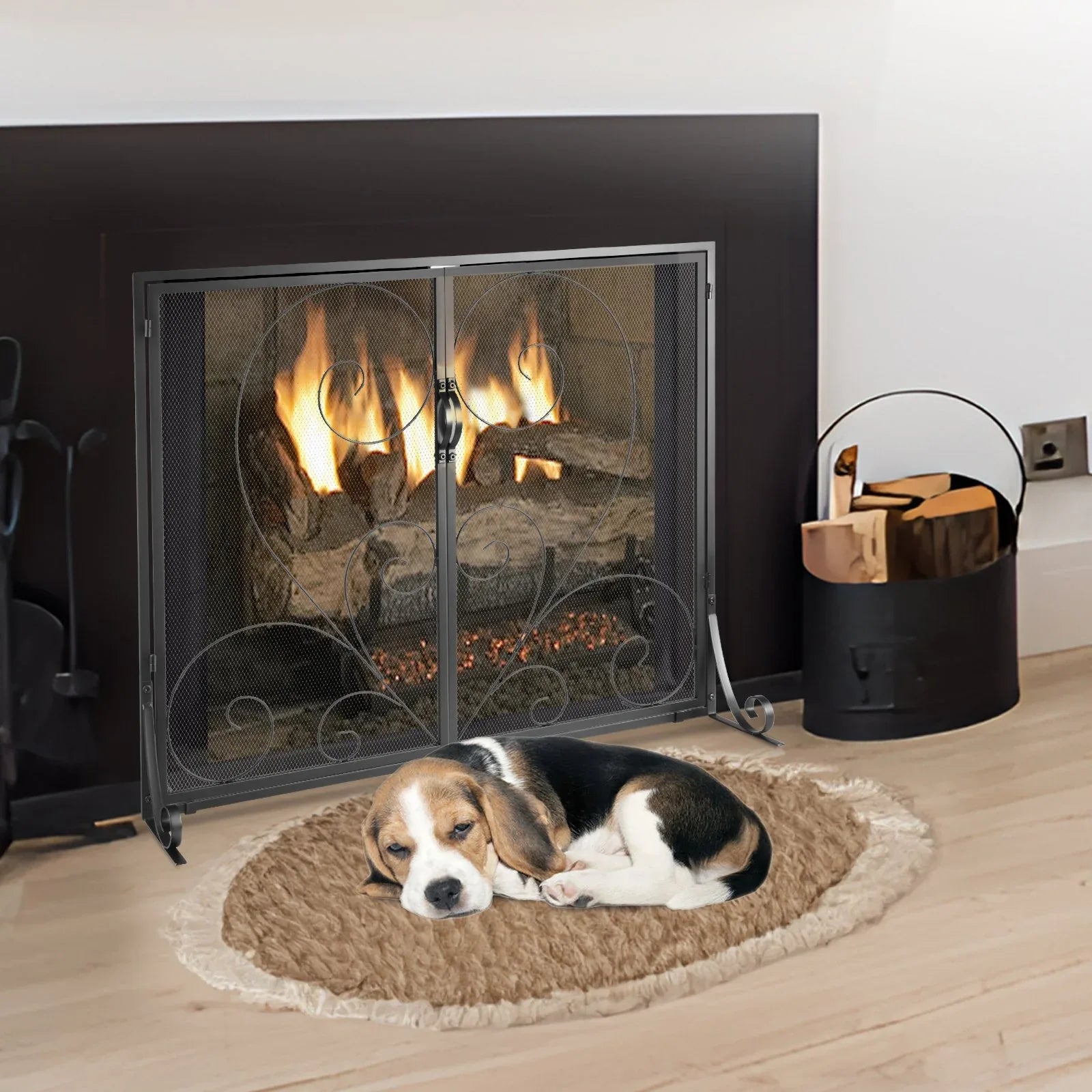 VEVOR 990x802MM Fireplace Screen 2-Panel Iron Mesh Spark Guard Vintage Black - Mekamart Australia