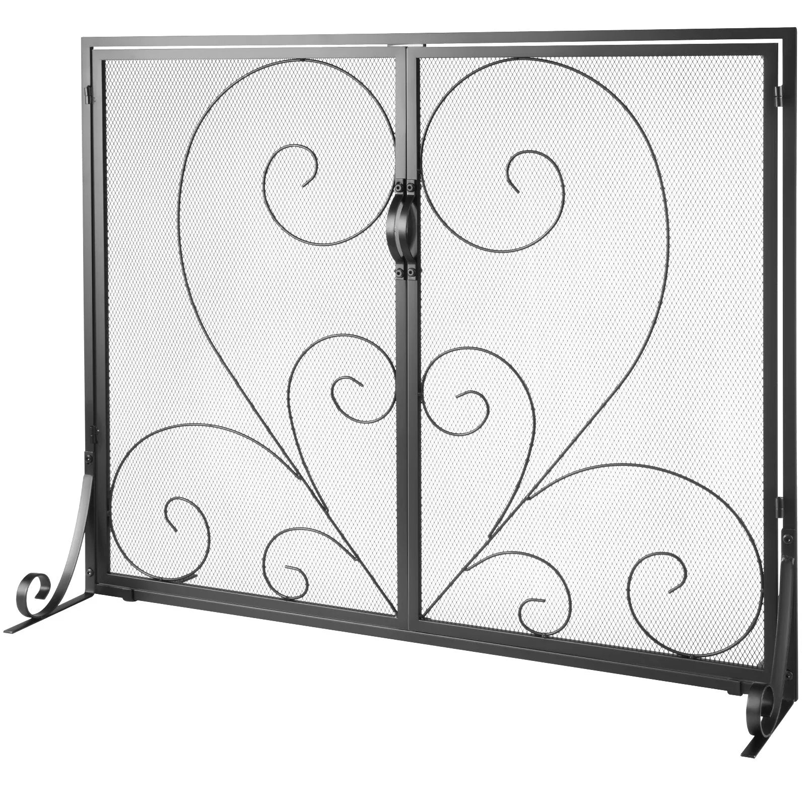 VEVOR 990x802MM Fireplace Screen 2-Panel Iron Mesh Spark Guard Vintage Black - Mekamart Australia
