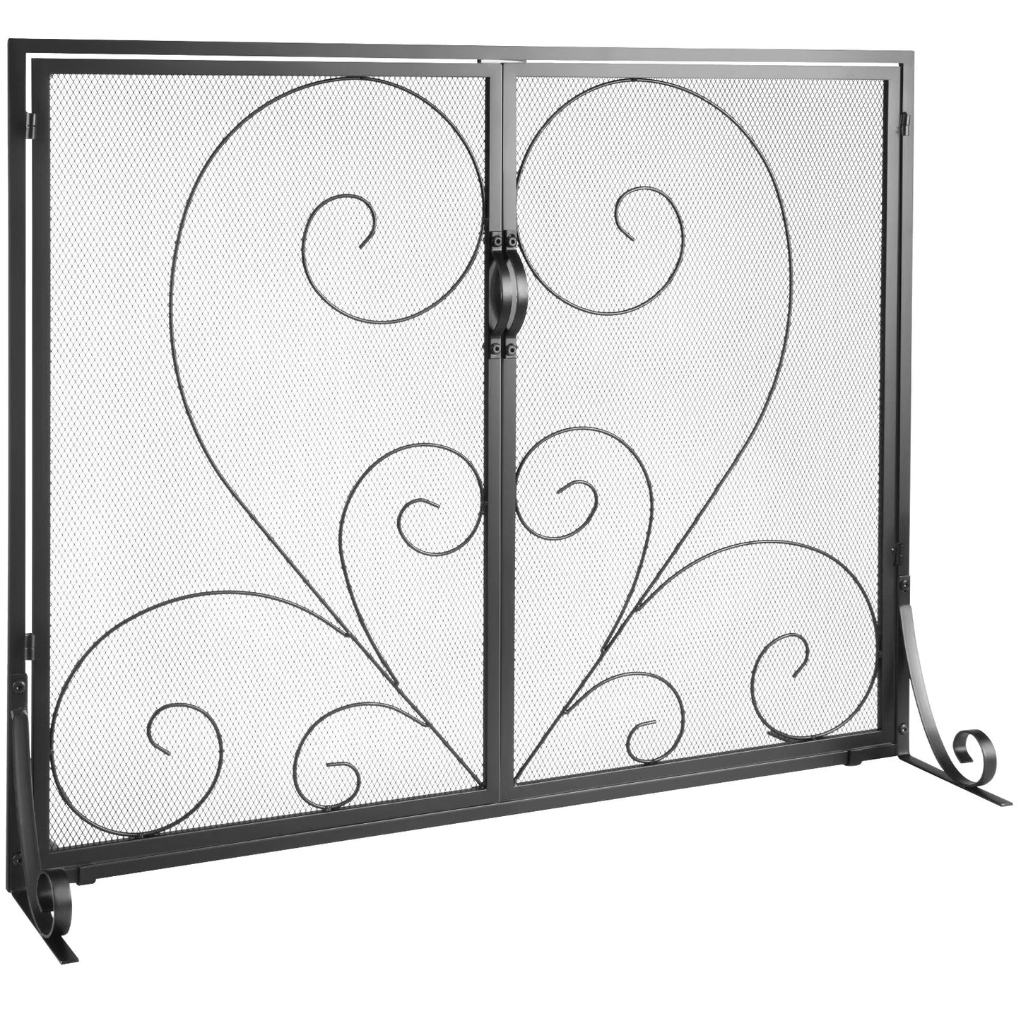 VEVOR 990x802MM Fireplace Screen 2-Panel Iron Mesh Spark Guard Vintage Black - Mekamart Australia