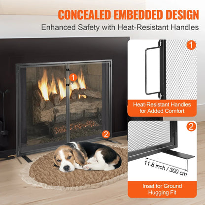 VEVOR Fireplace Screen 1 Panel with Door, Sturdy Iron Mesh Fireplace Screen, 990(L) x780(H)MM Spark Guard Cover, Simple Installation, Free Standing Fire Fence Grate for Living Room Home Decor Modern - Mekamart Australia