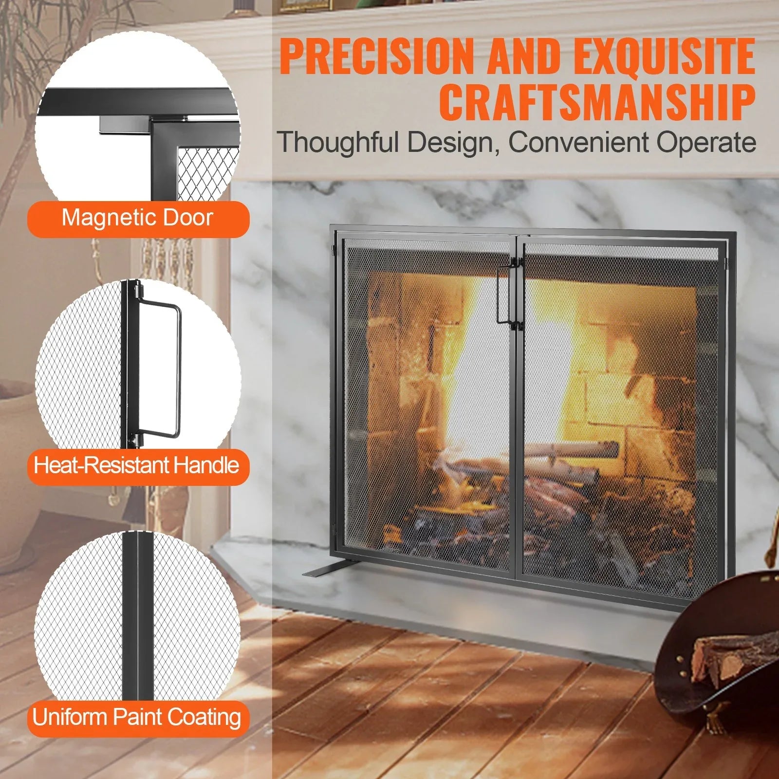 VEVOR Fireplace Screen 1 Panel with Door, Sturdy Iron Mesh Fireplace Screen, 990(L) x780(H)MM Spark Guard Cover, Simple Installation, Free Standing Fire Fence Grate for Living Room Home Decor Modern - Mekamart Australia