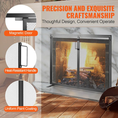 VEVOR Fireplace Screen 1 Panel with Door, Sturdy Iron Mesh Fireplace Screen, 990(L) x780(H)MM Spark Guard Cover, Simple Installation, Free Standing Fire Fence Grate for Living Room Home Decor Modern - Mekamart Australia