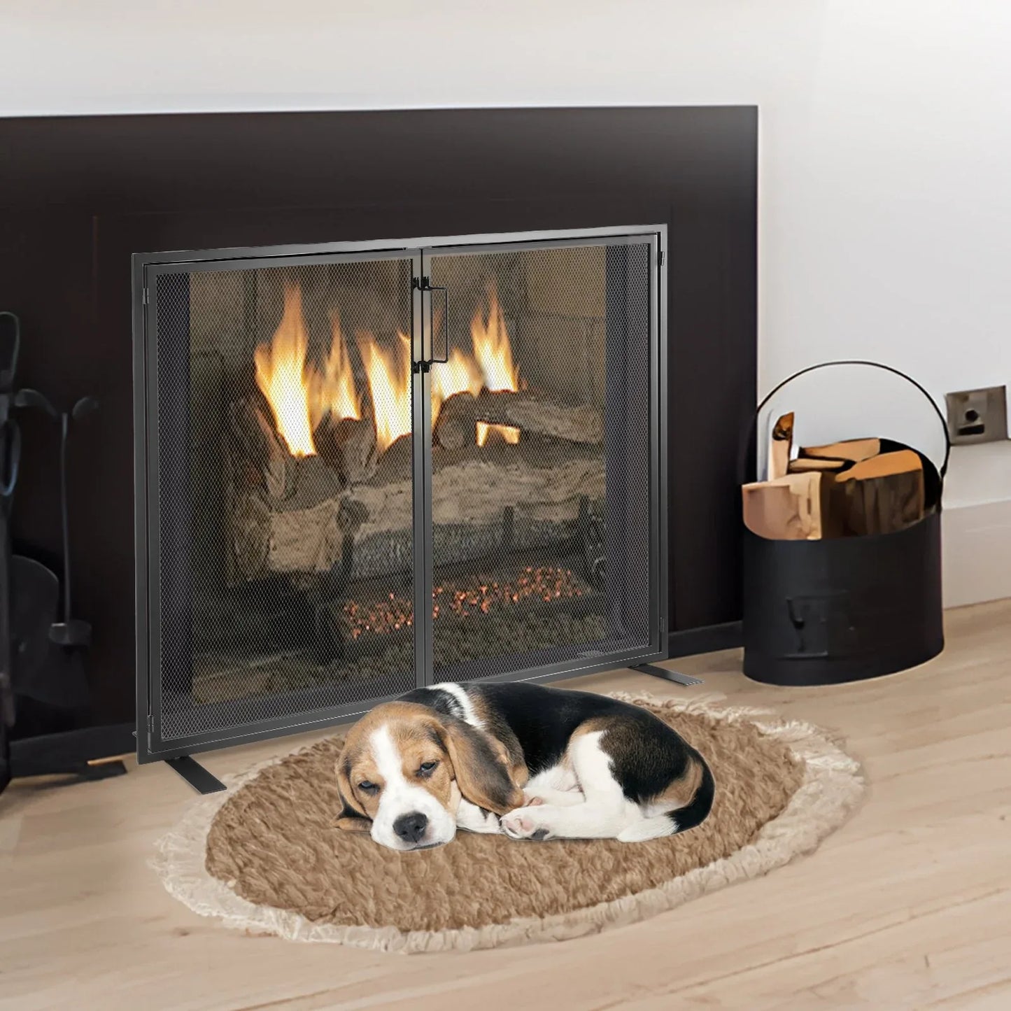 VEVOR Fireplace Screen 1 Panel with Door, Sturdy Iron Mesh Fireplace Screen, 990(L) x780(H)MM Spark Guard Cover, Simple Installation, Free Standing Fire Fence Grate for Living Room Home Decor Modern - Mekamart Australia