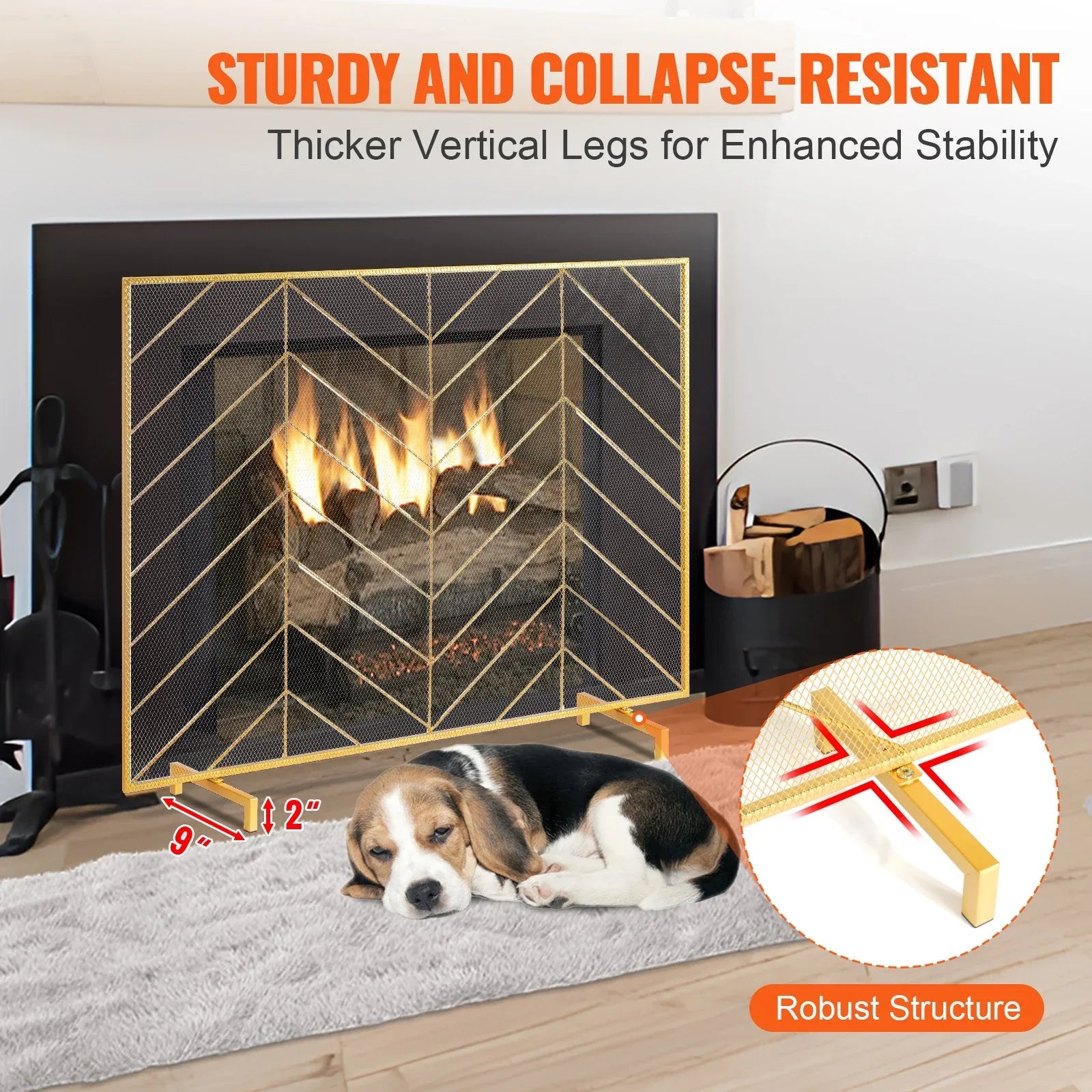 VEVOR 980x758MM Fireplace Screen 1-Panel Iron Mesh Spark Guard Modern Gold - Mekamart Australia