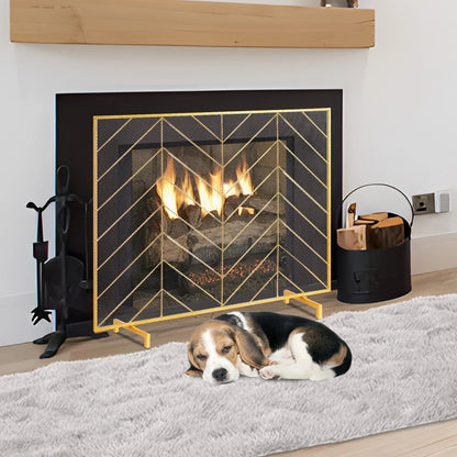 VEVOR 980x758MM Fireplace Screen 1-Panel Iron Mesh Spark Guard Modern Gold - Mekamart Australia