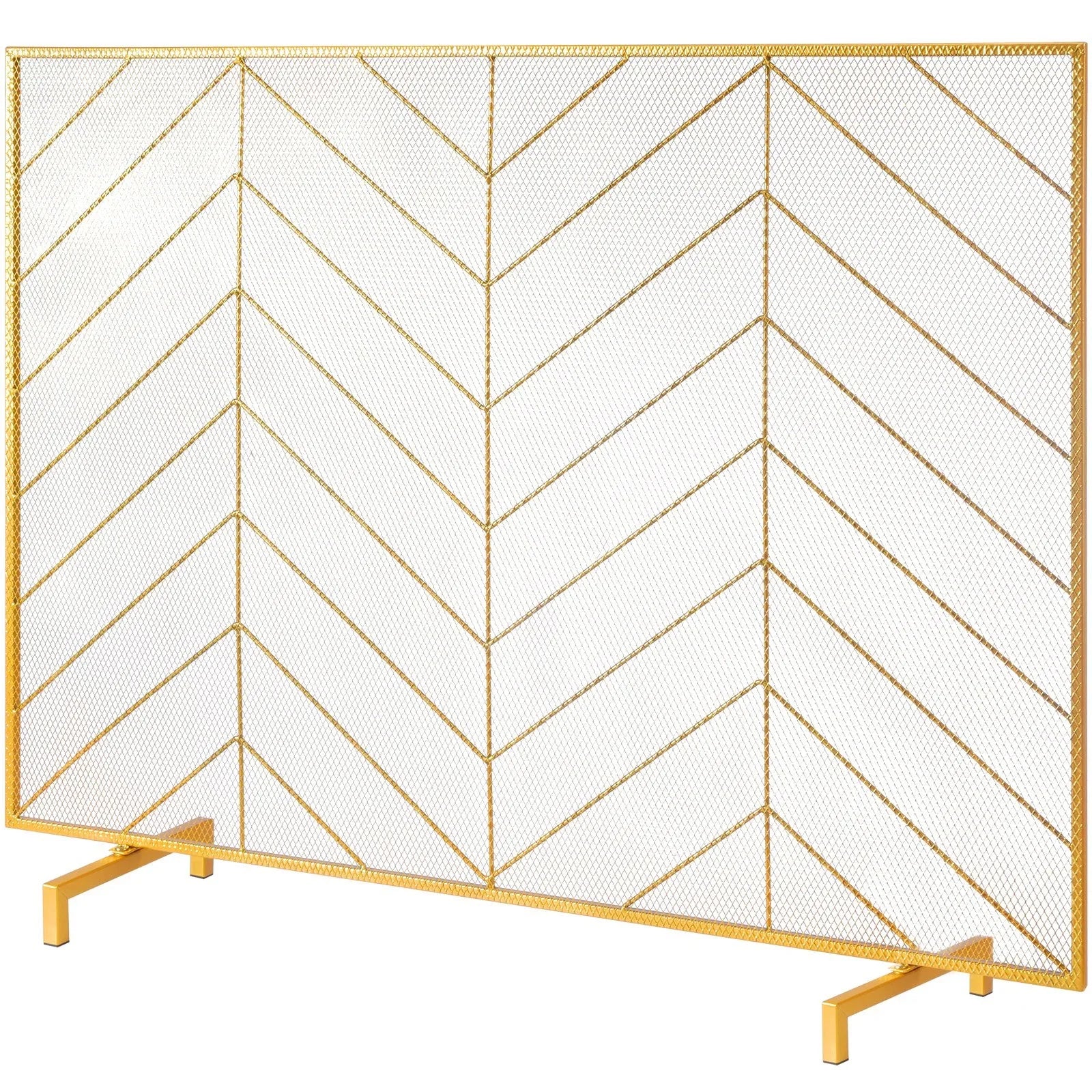 VEVOR 980x758MM Fireplace Screen 1-Panel Iron Mesh Spark Guard Modern Gold - Mekamart Australia