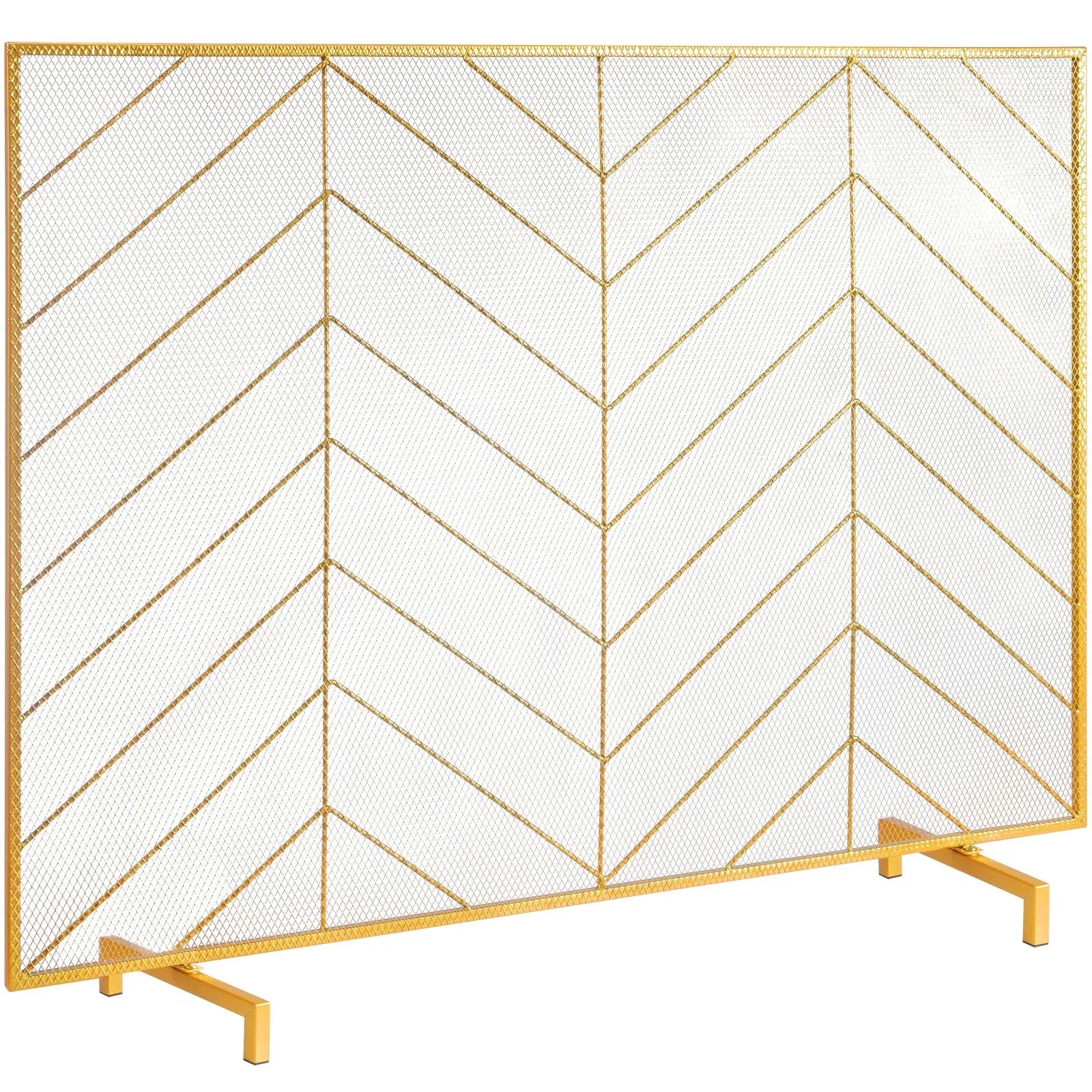 VEVOR 980x758MM Fireplace Screen 1-Panel Iron Mesh Spark Guard Modern Gold - Mekamart Australia