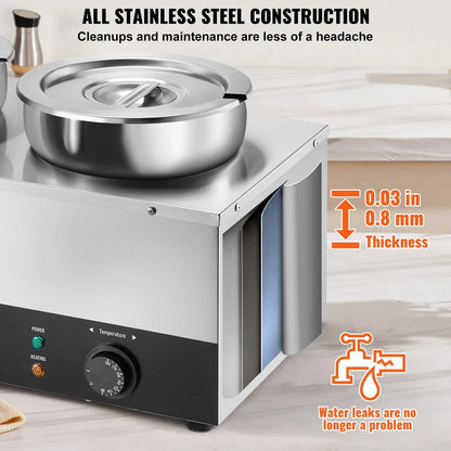 VEVOR Electric Soup Warmer, Three 7.4QT Stainless Steel Round Pot, 1200W Commercial Food Warmer, 30 - 85℃ Adjustable Temp, Bain Marie with Anti-Dry Burn and Reset Button, for Restaurant, Buffet - Mekamart Australia