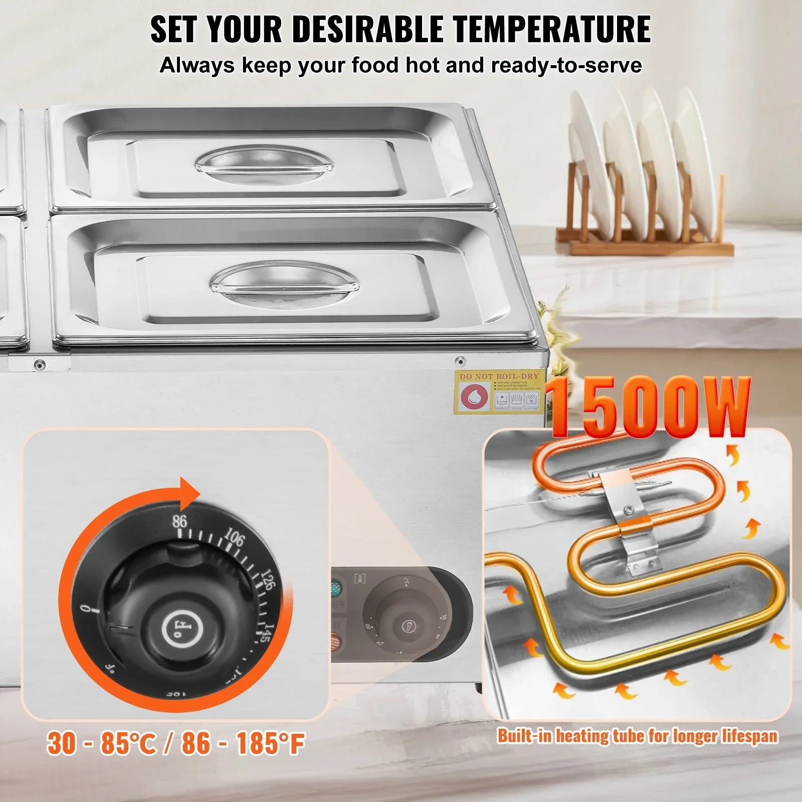 VEVOR Commercial Electric Food Warmer Countertop Buffet 4*12 Qt Pan Bain Marie - Mekamart Australia