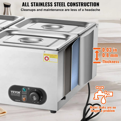 VEVOR Commercial Electric Food Warmer Countertop Buffet 4*12 Qt Pan Bain Marie - Mekamart Australia
