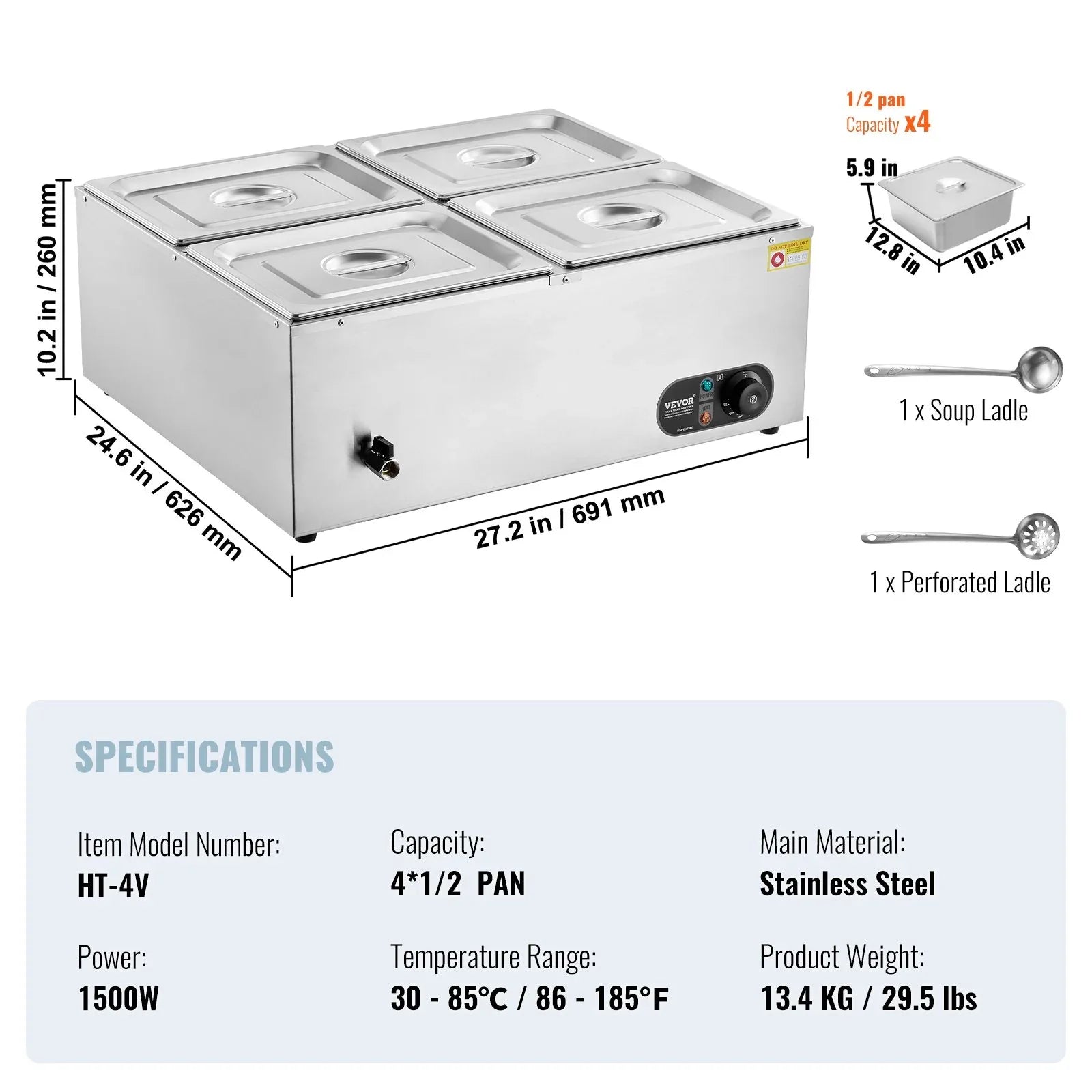 VEVOR Commercial Electric Food Warmer Countertop Buffet 4*12 Qt Pan Bain Marie - Mekamart Australia