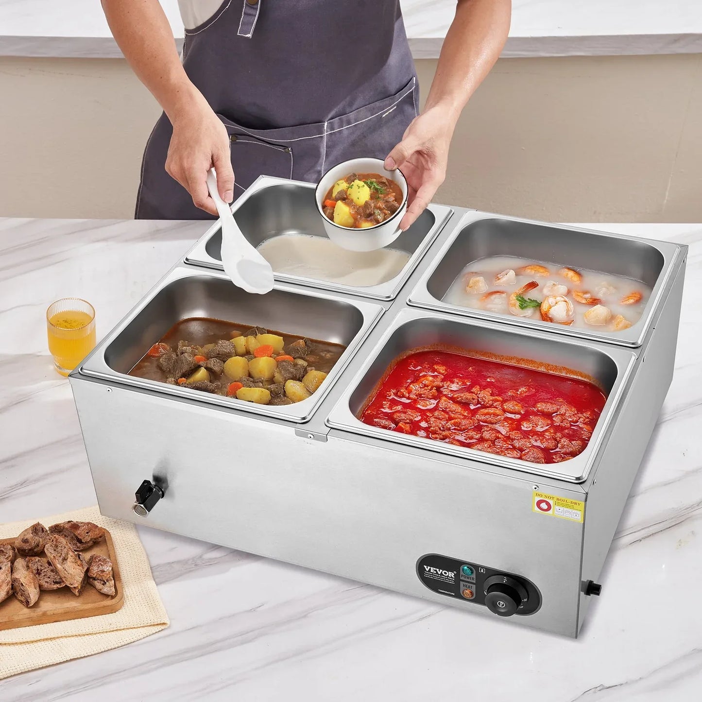 VEVOR Commercial Electric Food Warmer Countertop Buffet 4*12 Qt Pan Bain Marie - Mekamart Australia