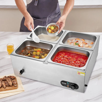 VEVOR Commercial Electric Food Warmer Countertop Buffet 4*12 Qt Pan Bain Marie - Mekamart Australia