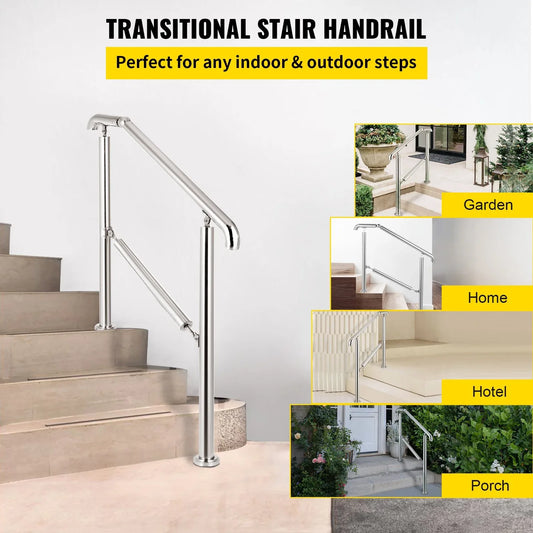 VEVOR 3 Step Railing Stainless Steel Transitional Handrail fit for Level Surface and 1 to 3 Steps Adjustable Stair Railing Indoor Outdoor Step Railings 220lb Capacity W/ Installation Kit Porch DIY - Mekamart Australia