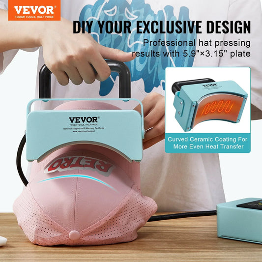 VEVOR Hat Press Machine Mini Hat Heat Press for Caps 5.9x3.15 inch Plate Green - Mekamart Australia