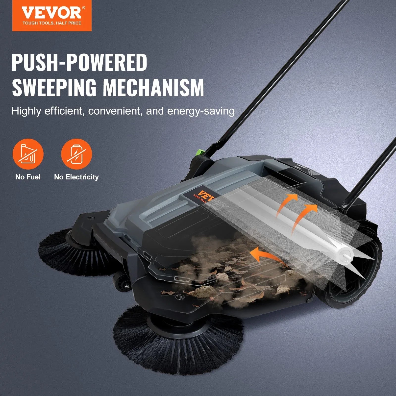 VEVOR Walk-behind Hand Push Floor Sweeper 25.6" Width 5 Gallon Waste Container - Mekamart Australia