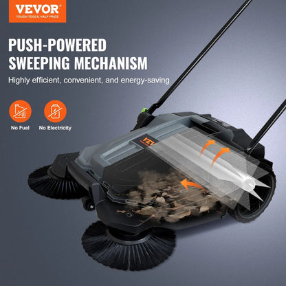 VEVOR Walk-behind Hand Push Floor Sweeper 25.6" Width 5 Gallon Waste Container - Mekamart Australia