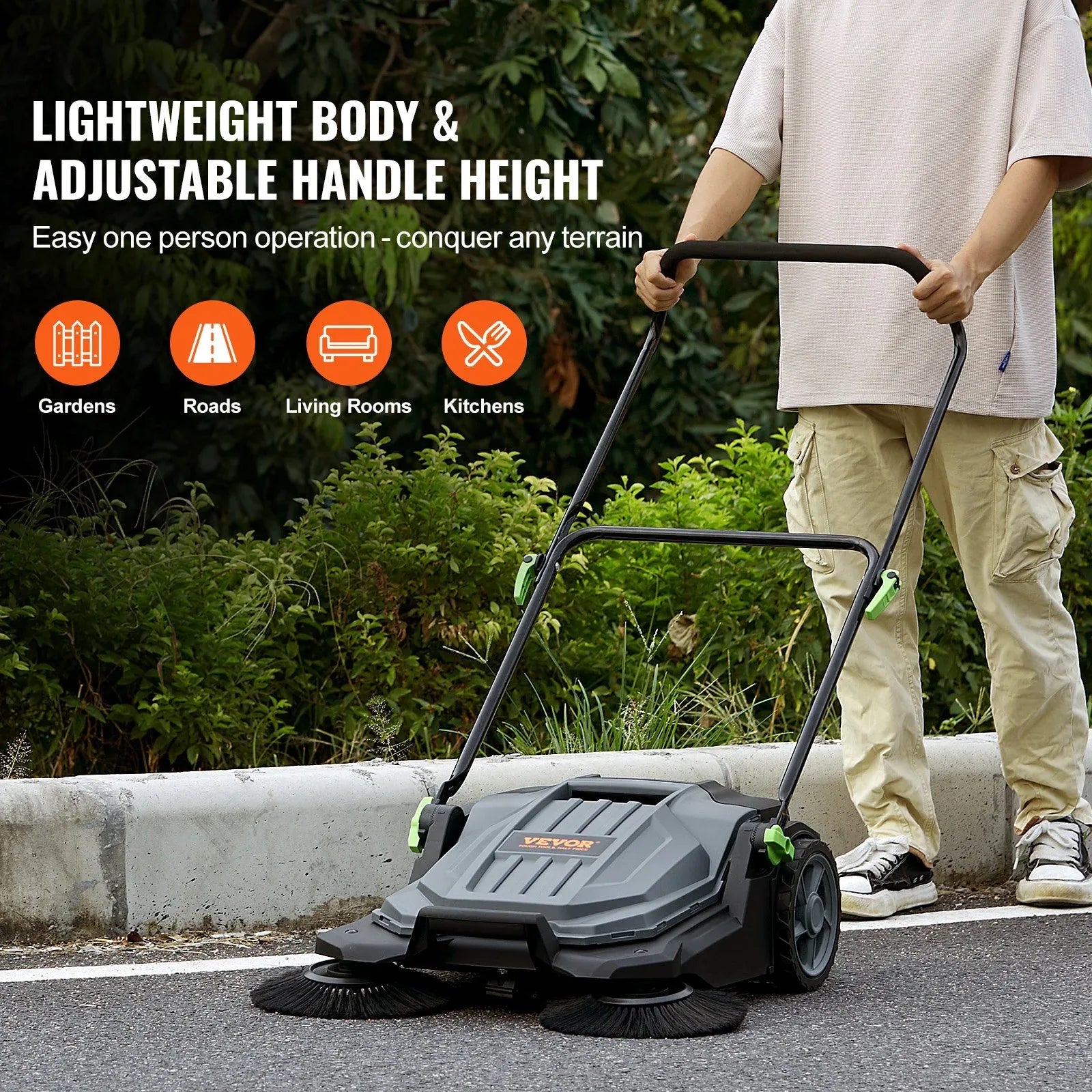 VEVOR Walk-behind Hand Push Floor Sweeper 25.6" Width 5 Gallon Waste Container - Mekamart Australia