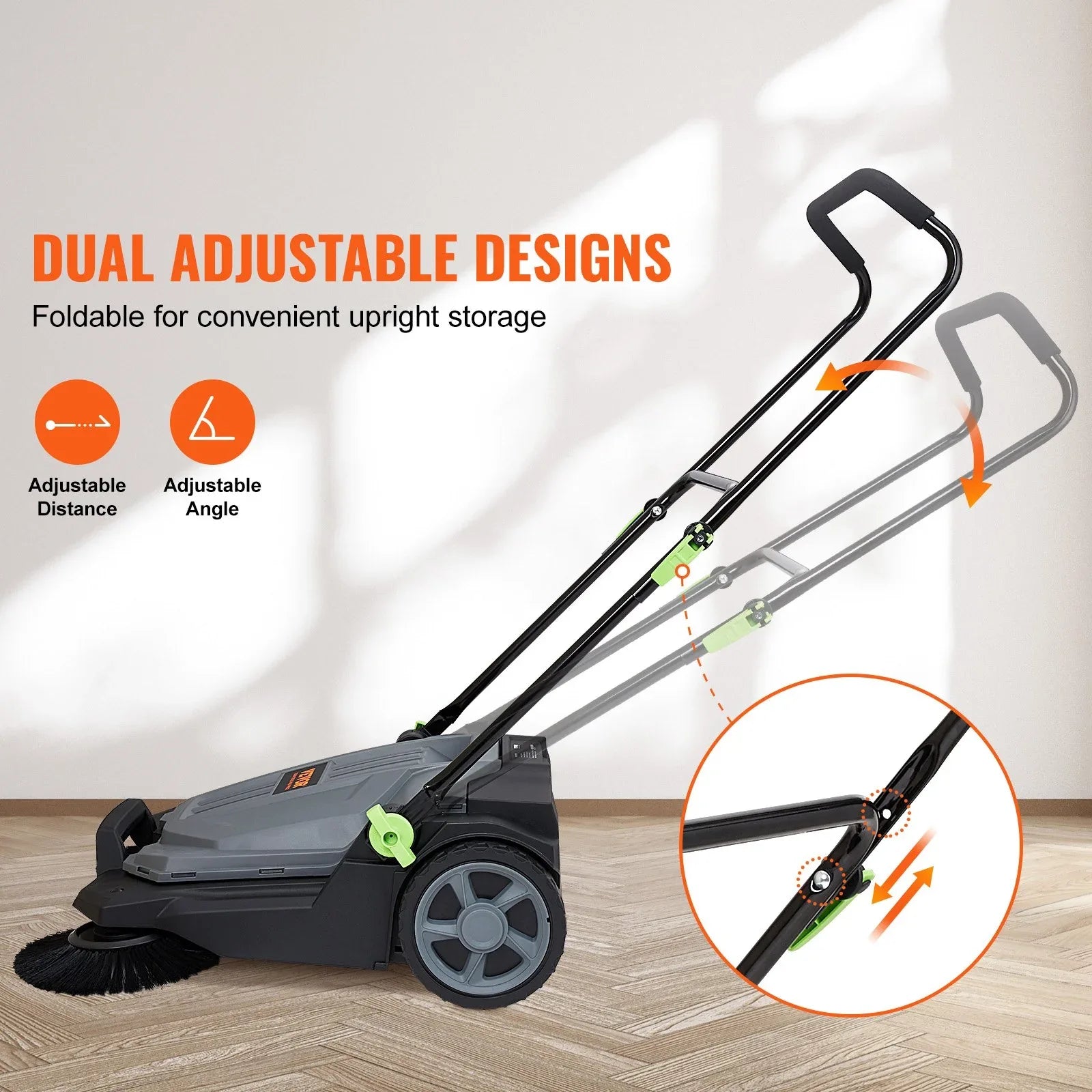 VEVOR Walk-behind Hand Push Floor Sweeper 25.6" Width 5 Gallon Waste Container - Mekamart Australia