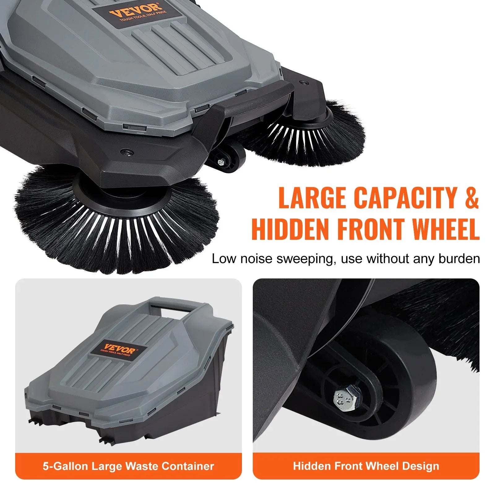 VEVOR Walk-behind Hand Push Floor Sweeper 25.6" Width 5 Gallon Waste Container - Mekamart Australia