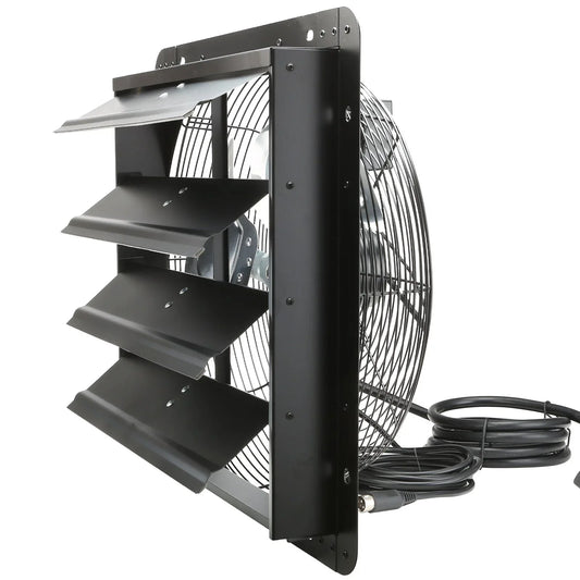 VEVOR Shutter Exhaust Fan, 406 mm /16inch with Temperature Humidity Controller, EC-motor, 1747 CFM, Variable Speed Adjustable Wall Mount Attic Fan, Ventilation and Cooling for Greenhouses, Garages, Sheds - Mekamart Australia