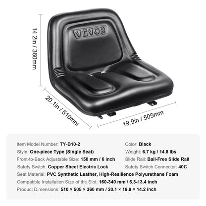 VEVOR Universal Tracor Seat, Lawn Mower Seat with Micro Switch and Drainage Holes, 16-34 cm Extended Slot Tractor Seat for Tractor Loader Excavator - Mekamart Australia