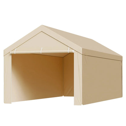 VEVOR Carport Replacement Canopy, 6 x 3 m Potable Garage Tent Top Tarp with Sidewalls, UV-Resistant & Waterproof, Heavy Duty Car Shelter Tarp with Ball Buggees, Beige, Frame Not Included - Mekamart Australia