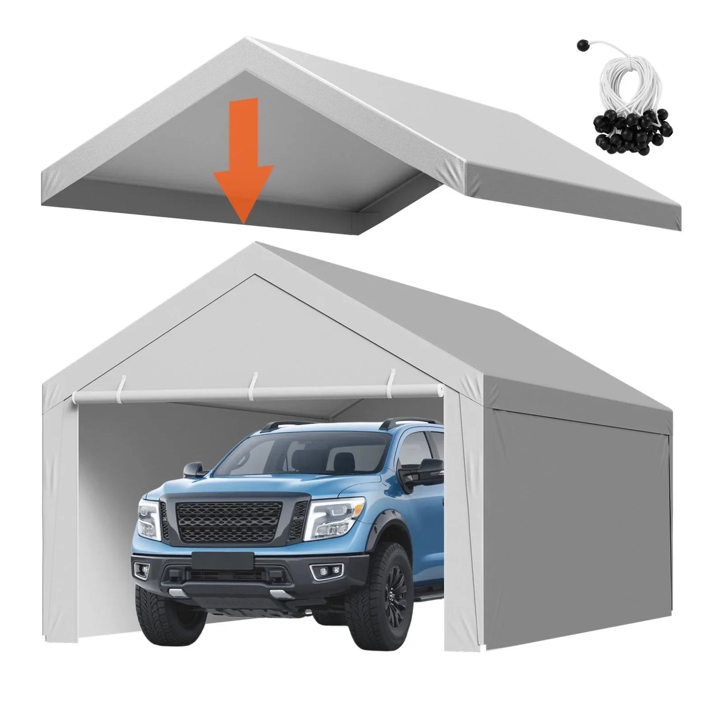 VEVOR Carport Replacement Canopy, 6x 3.6 m Potable Garage Tent Top Tarp with Sidewalls, UV-Resistant & Waterproof, Heavy Duty Car Shelter Tarp with Ball Buggees, Grey, Frame Not Included - Mekamart Australia