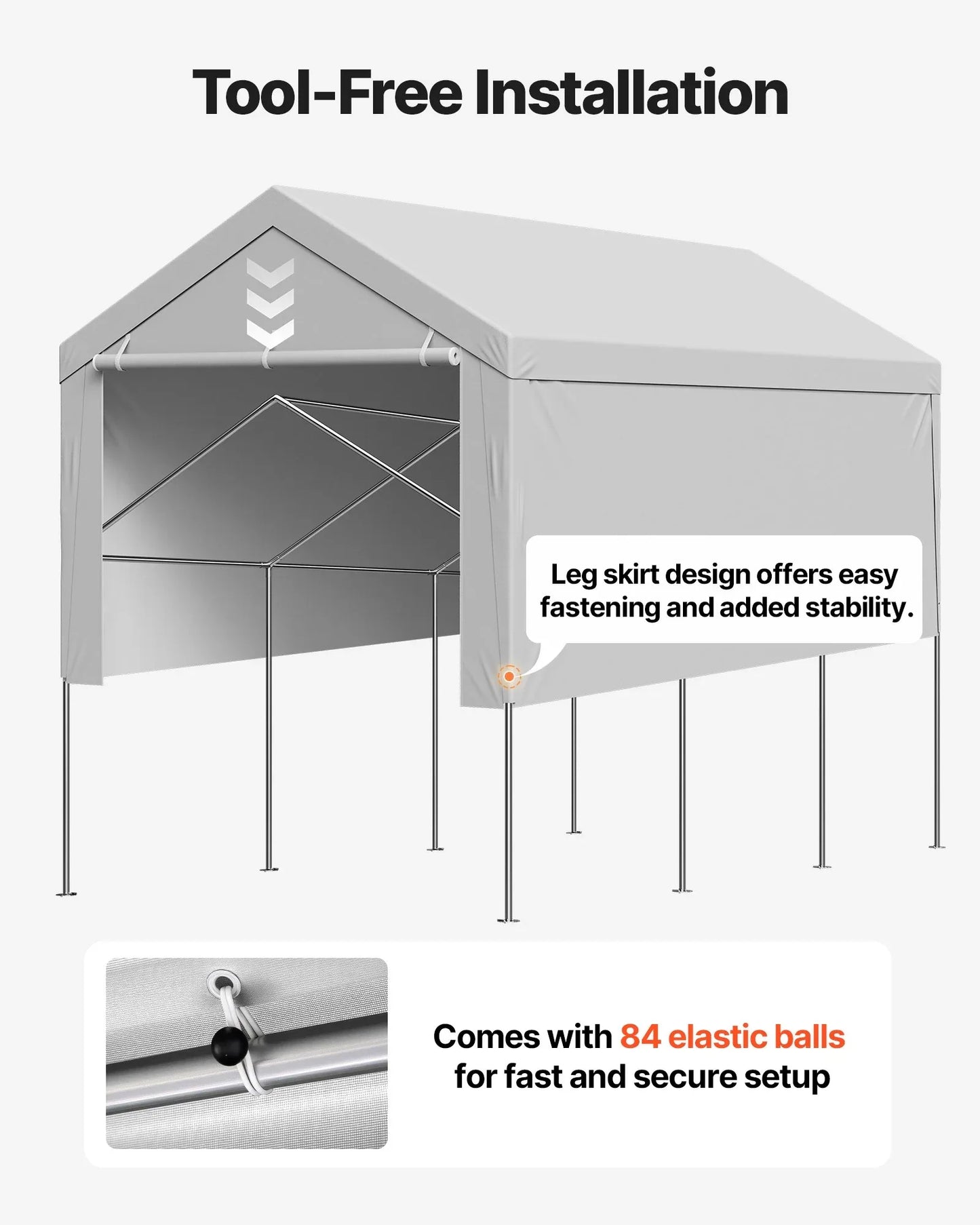 VEVOR Carport Replacement Canopy, 6x 3.6 m Potable Garage Tent Top Tarp with Sidewalls, UV-Resistant & Waterproof, Heavy Duty Car Shelter Tarp with Ball Buggees, Grey, Frame Not Included - Mekamart Australia
