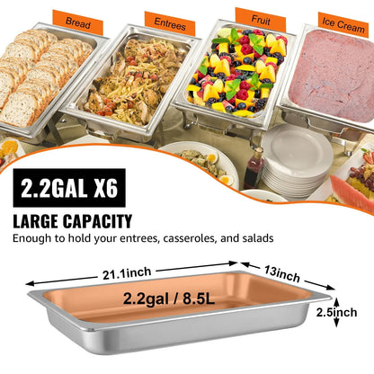VEVOR Hotel Pans Full Size 2.5 Inch Deep, Steam Table Pan 6 Pack , 22 Gauge/0.8mm Thick Stainless Steel Hotel Pan Anti Jam Steam Table Pan - Mekamart Australia