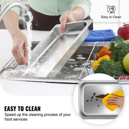 VEVOR Hotel Pans Full Size 2.5 Inch Deep, Steam Table Pan 6 Pack , 22 Gauge/0.8mm Thick Stainless Steel Hotel Pan Anti Jam Steam Table Pan - Mekamart Australia