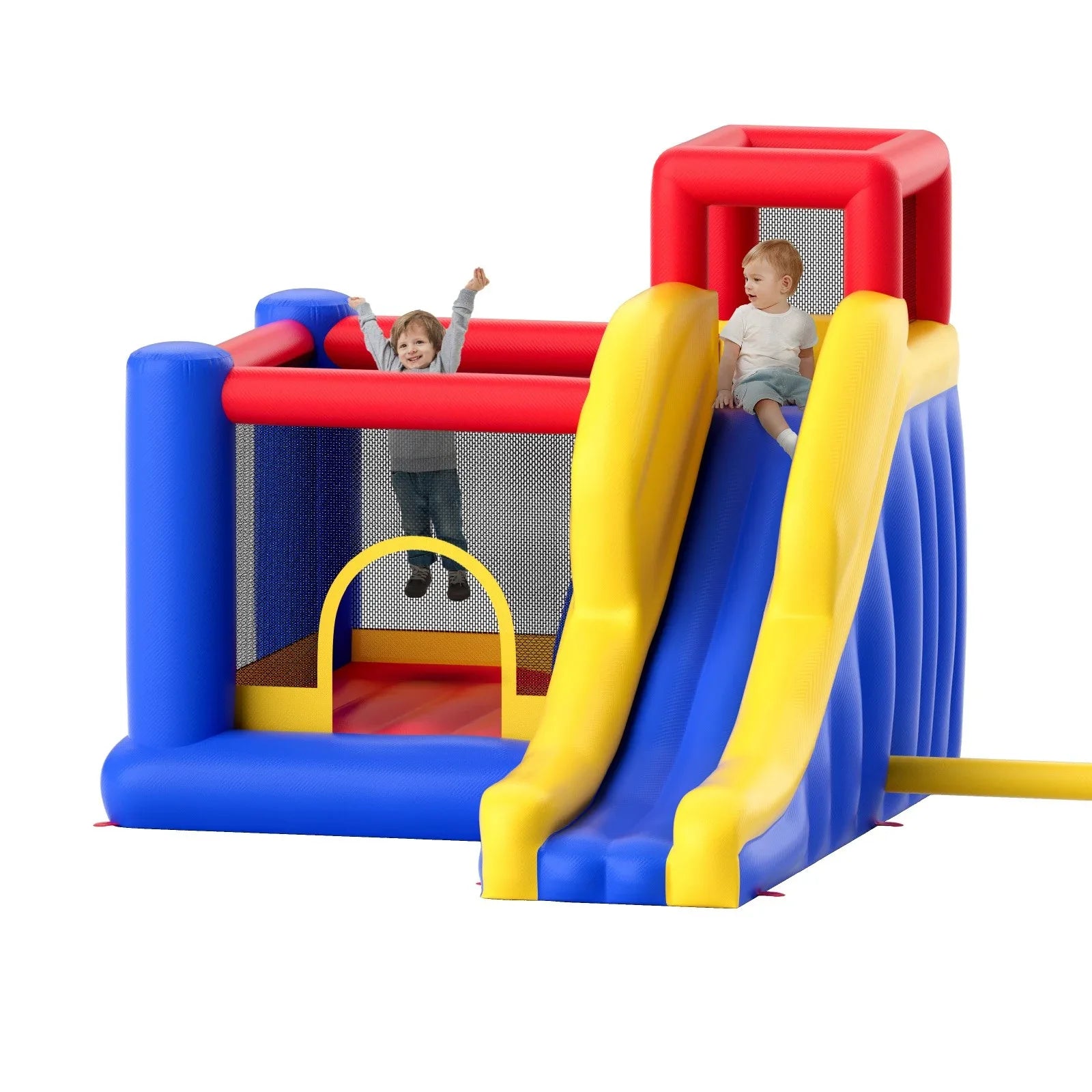 VEVOR Inflatable Bounce House, Outdoor High Quality Playhouse Trampoline, Jumping Bouncer with Blower, Slide, and Storage Bag, Family Backyard Bouncy Castle, for Kid Ages 3_8 Years, 3.4x2.6x2.3m - Mekamart Australia