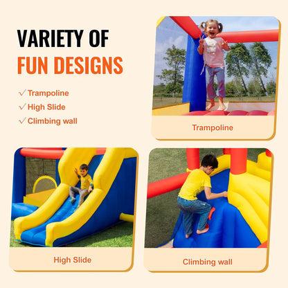 VEVOR Inflatable Bounce House, Outdoor High Quality Playhouse Trampoline, Jumping Bouncer with Blower, Slide, and Storage Bag, Family Backyard Bouncy Castle, for Kid Ages 3_8 Years, 3.4x2.6x2.3m - Mekamart Australia