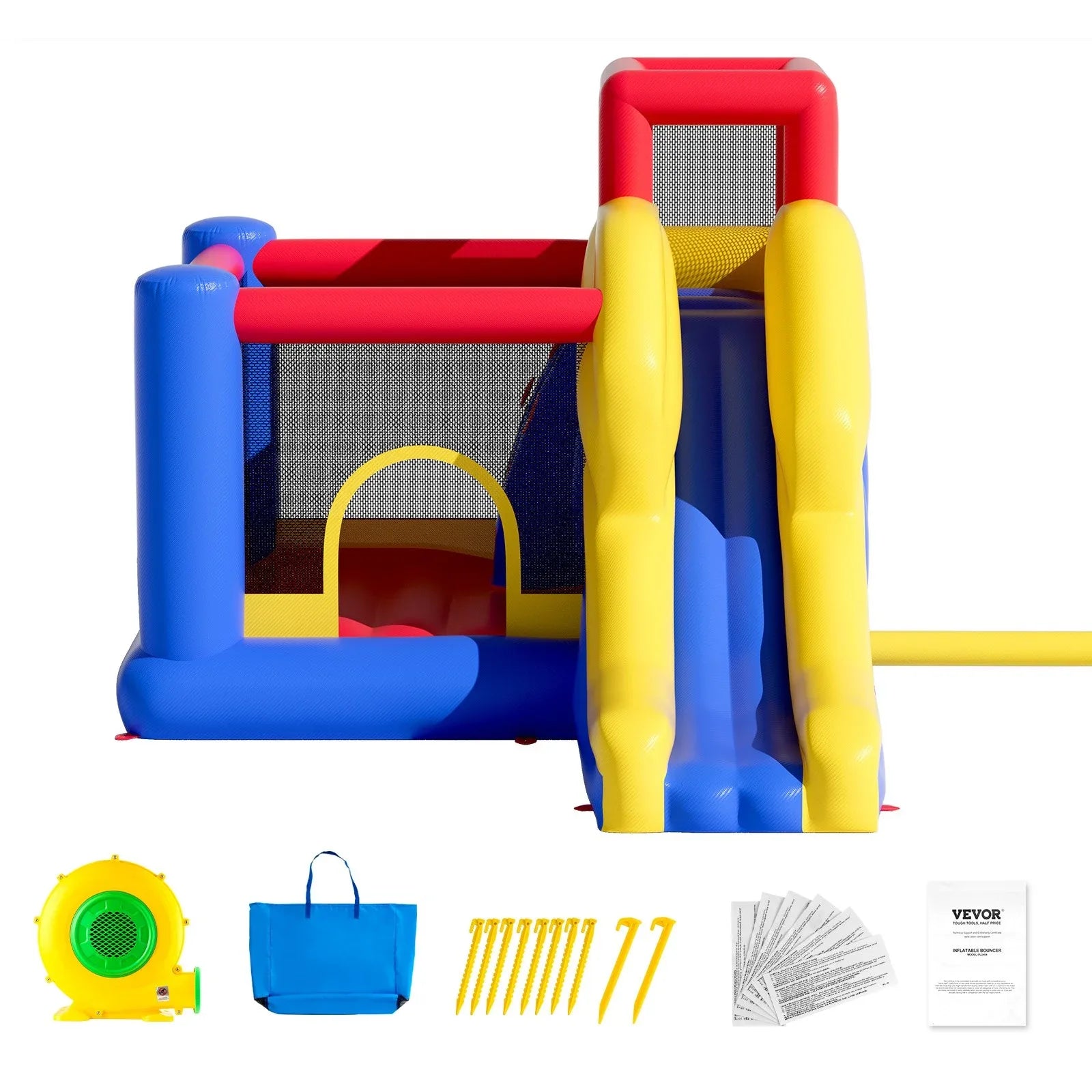VEVOR Inflatable Bounce House, Outdoor High Quality Playhouse Trampoline, Jumping Bouncer with Blower, Slide, and Storage Bag, Family Backyard Bouncy Castle, for Kid Ages 3_8 Years, 3.4x2.6x2.3m - Mekamart Australia