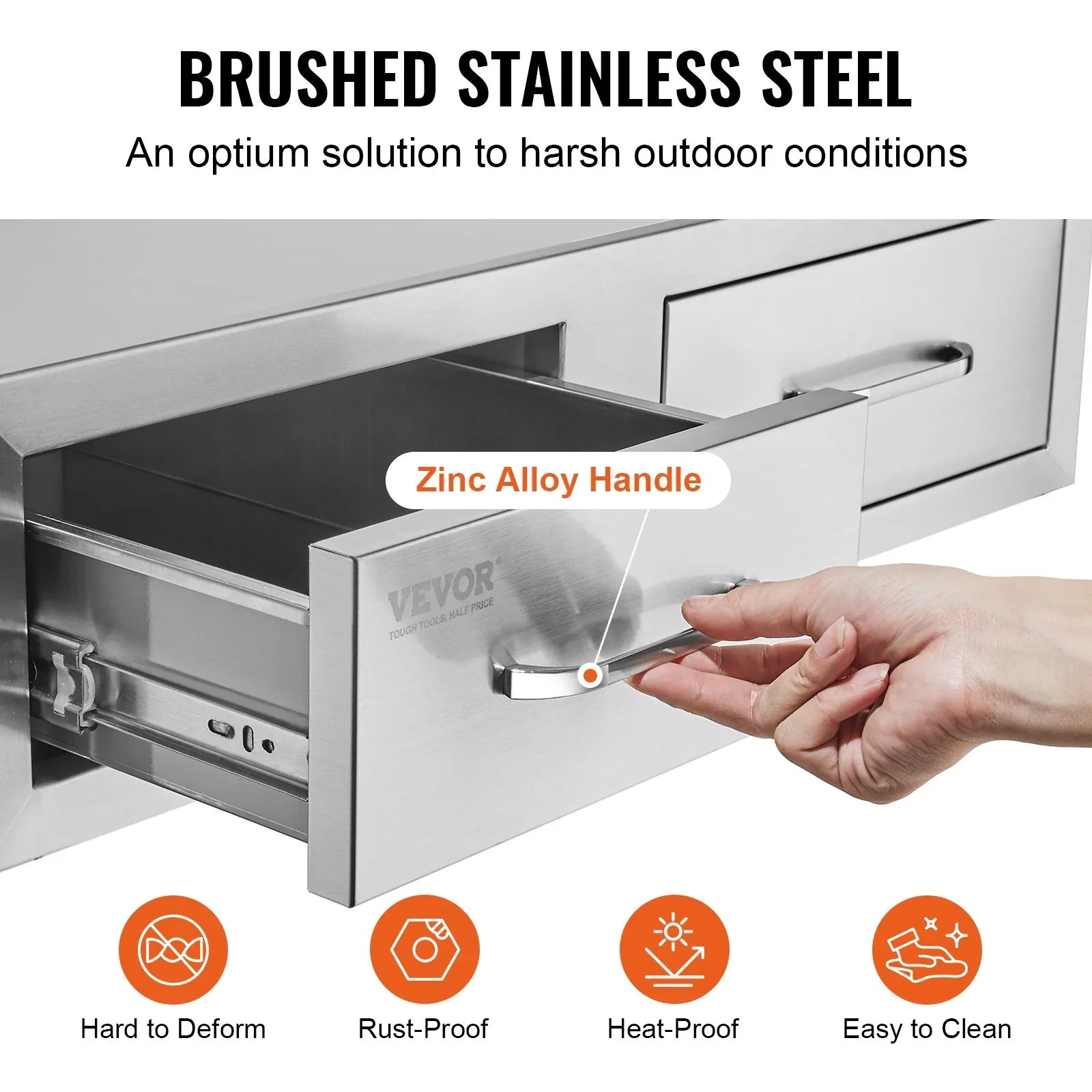 VEVOR Outdoor Kitchen Drawers 30" W x 10" H x 20" D, Horizontal Double BBQ Access Drawers Stainless Steel with Handle, BBQ Island Drawers for Outdoor Kitchens or Patio Grill Station - Mekamart Australia