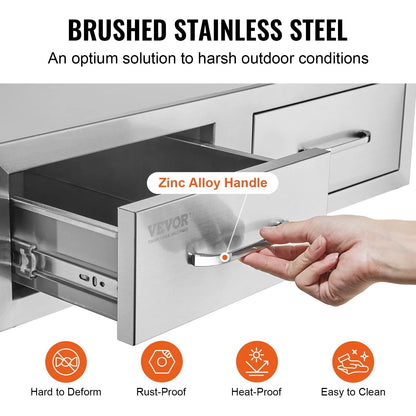 VEVOR Outdoor Kitchen Drawers 30" W x 10" H x 20" D, Horizontal Double BBQ Access Drawers Stainless Steel with Handle, BBQ Island Drawers for Outdoor Kitchens or Patio Grill Station - Mekamart Australia